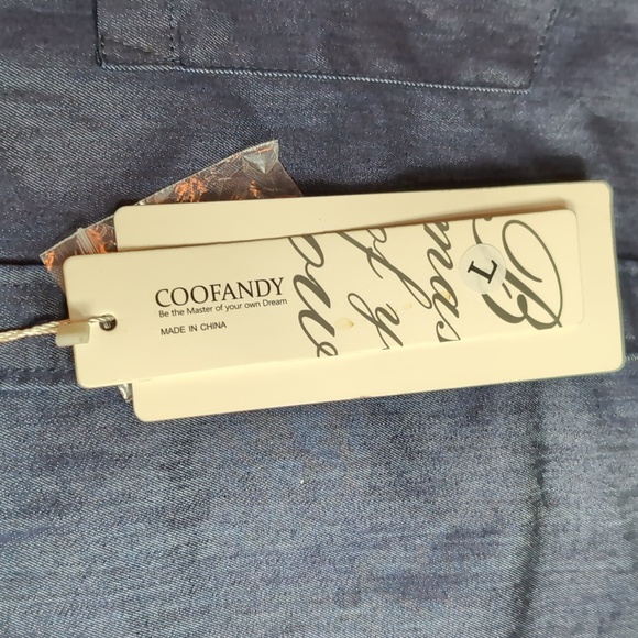 Coofandy Men's Blue Denim/Plaid Long sleeve Button down Shirt, Size L. - Picture 6 of 10